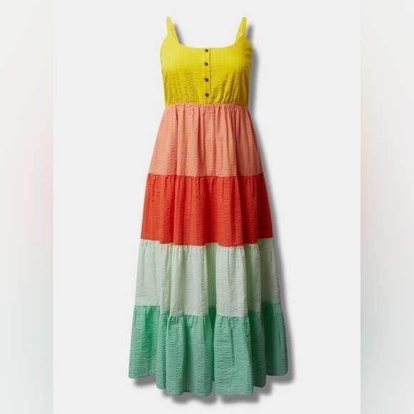Torrid Maxi Seersucker Tiered Color Block Dress - Picture 9 of 9